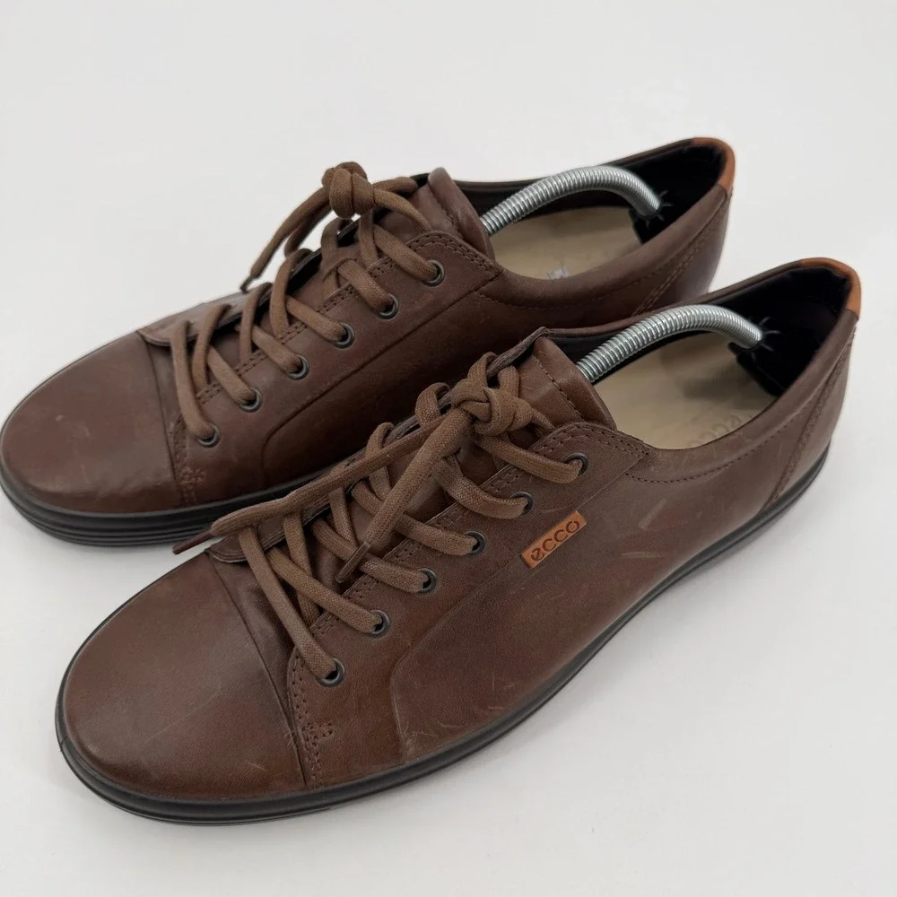 ECCO Soft 7 Mens Brown Leather Low Top Sneakers Casual Shoes Size 48 Scandi